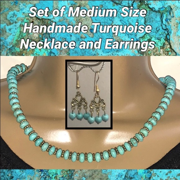 Turquoise & beads Necklace-Earrings. - Picture 3 of 7
